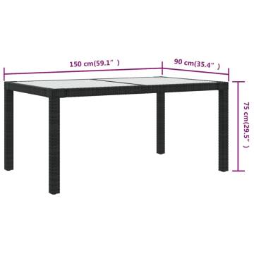 Stylish Black Garden Table | 150x90 cm Tempered Glass & Rattan