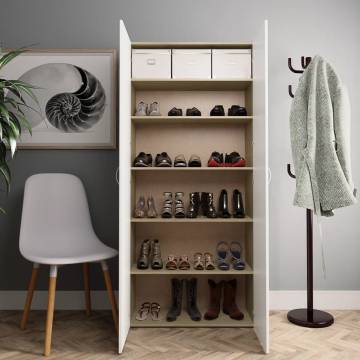 Elegant White and Sonoma Oak Shoe Cabinet | 80x35.5x180 cm