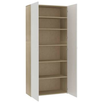 Elegant White and Sonoma Oak Shoe Cabinet | 80x35.5x180 cm