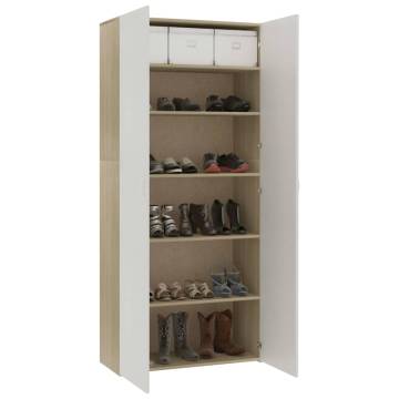 Elegant White and Sonoma Oak Shoe Cabinet | 80x35.5x180 cm