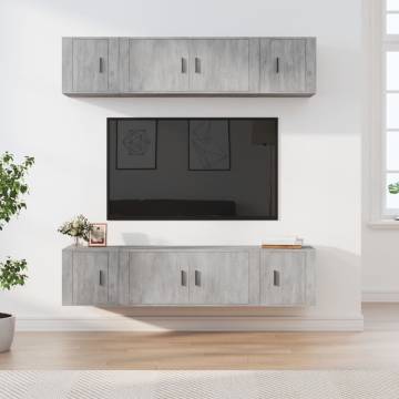 6 Piece Concrete Grey TV Cabinet Set - Stylish & Practical Storage