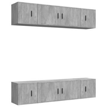 6 Piece Concrete Grey TV Cabinet Set - Stylish & Practical Storage