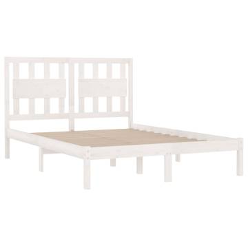 King Size White Solid Wood Pine Bed Frame 150x200 cm