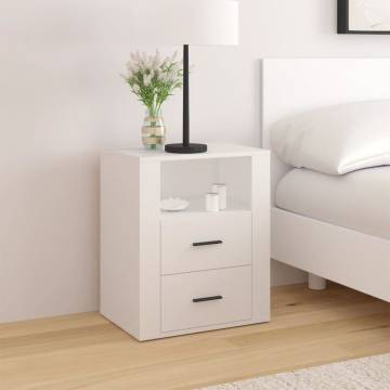 Stylish White Bedside Cabinet - Engineered Wood, 50x36x60 cm