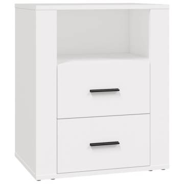 Stylish White Bedside Cabinet - Engineered Wood, 50x36x60 cm