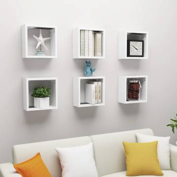 Stylish Wall Cube Shelves - Set of 6 - White 30x15x30 cm