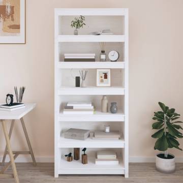 Book Cabinet White 80x35x183 cm - Solid Pine Wood Storage