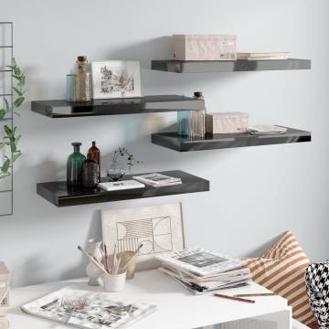 Stylish Floating Wall Shelves Set - High Gloss Black - 4 pcs