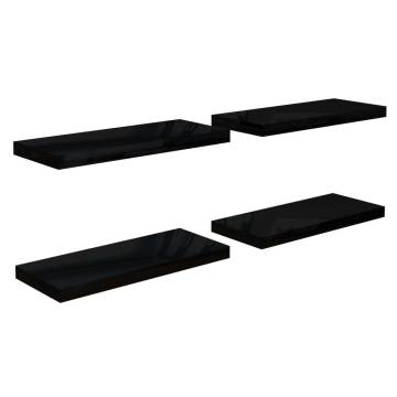 Stylish Floating Wall Shelves Set - High Gloss Black - 4 pcs