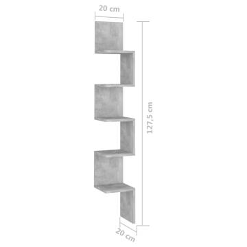 Stylish Wall Corner Shelf - Concrete Grey 20x20x127.5 cm