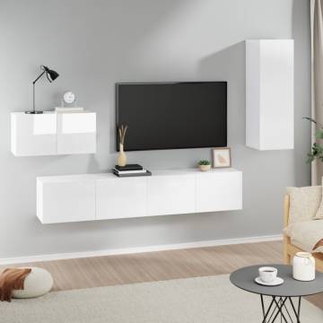 4 Piece High Gloss White TV Cabinet Set | Hipomarket