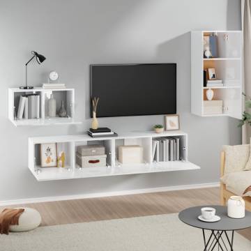 4 Piece High Gloss White TV Cabinet Set | Hipomarket