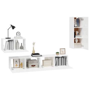 4 Piece High Gloss White TV Cabinet Set | Hipomarket