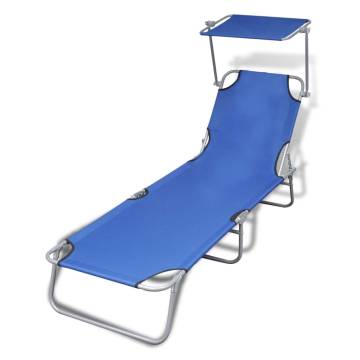 Folding Sun Lounger with Canopy - Blue | Hipomarket UK