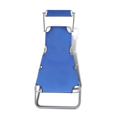 Folding Sun Lounger with Canopy - Blue | Hipomarket UK