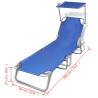 Folding Sun Lounger with Canopy - Blue | Hipomarket UK