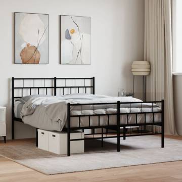 Metal Bed Frame with Headboard & Footboard - Black 120x190 cm