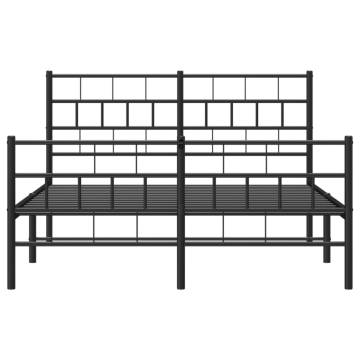 Metal Bed Frame with Headboard & Footboard - Black 120x190 cm