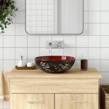 Chic Black and Red Round Countertop Basin - 41x14 cm Ceramic