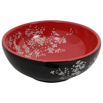 Chic Black and Red Round Countertop Basin - 41x14 cm Ceramic