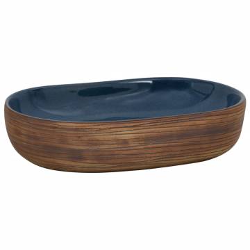 Brown & Blue Ceramic Countertop Basin - Elegant & Unique