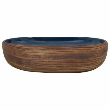 Brown & Blue Ceramic Countertop Basin - Elegant & Unique