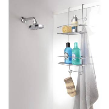 Metaltex 2-Tier Douche Rack with Hooks - Onda Silver