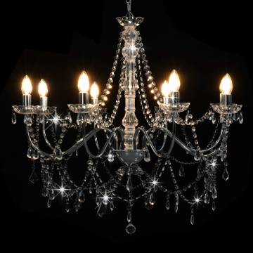 Elegant Silver Chandelier with Beads - 8 x E14 Bulbs