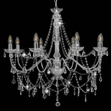 Elegant Silver Chandelier with Beads - 8 x E14 Bulbs