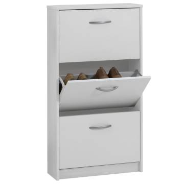 FMD White Shoe Cabinet with 3 Tilting Compartments