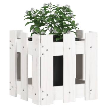 White Garden Planter with Fence Design - Solid Pine 30x30 cm