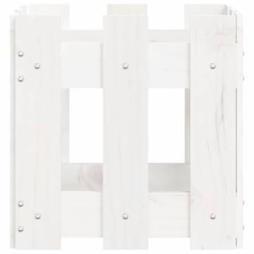 White Garden Planter with Fence Design - Solid Pine 30x30 cm