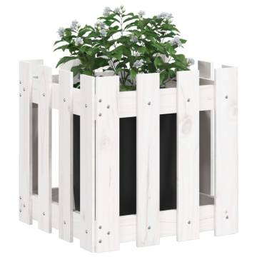 Garden Planter with Fence Design - White Solid Pine 40x40x40 cm