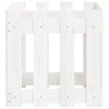 Garden Planter with Fence Design - White Solid Pine 40x40x40 cm