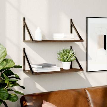 Brown Oak Wall Shelves - 2 pcs, 60x25x25.5 cm | Hipo Market