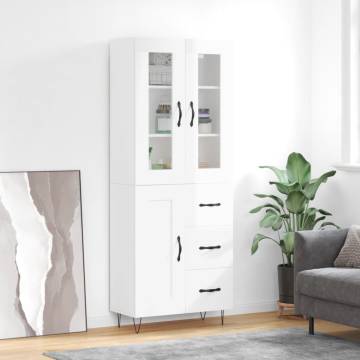 Stylish Highboard High Gloss White - 69.5x34x180 cm