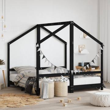 Kids Bed Frame Black 80x160 cm - Solid Pine Wood