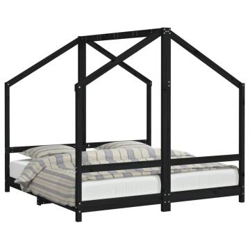 Kids Bed Frame Black 80x160 cm - Solid Pine Wood