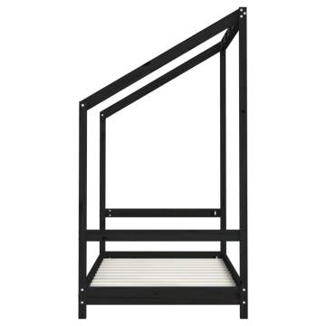 Kids Bed Frame Black 80x160 cm - Solid Pine Wood