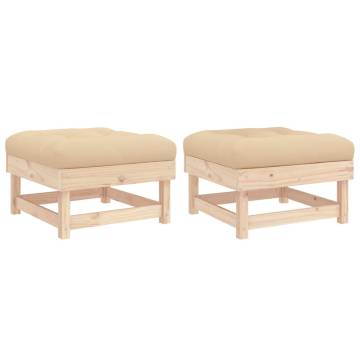 Garden Footstools with Cushions - 2pcs Solid Wood Pine