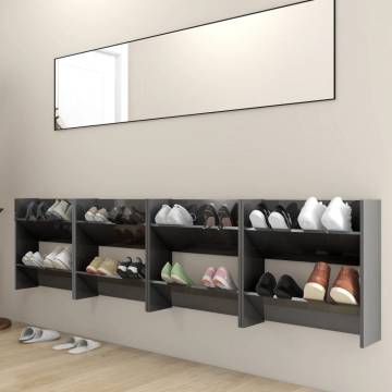 Wall Shoe Cabinets 4 pcs High Gloss Grey | Hipomarket UK