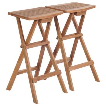 Elegant Folding Bar Stools Set - Solid Teak Wood (2 pcs)