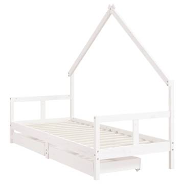 Kids Bed Frame with Drawers - White Solid Pine 80x200 cm