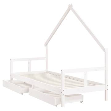 Kids Bed Frame with Drawers - White Solid Pine 80x200 cm