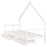 Kids Bed Frame with Drawers - White Solid Pine 80x200 cm