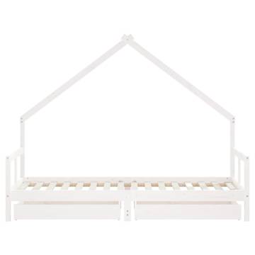 Kids Bed Frame with Drawers - White Solid Pine 80x200 cm