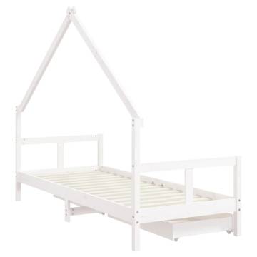 Kids Bed Frame with Drawers - White Solid Pine 80x200 cm