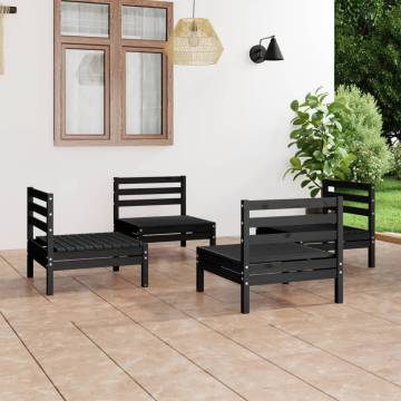 4 Piece Garden Lounge Set - Black Solid Pinewood | HipoMarket