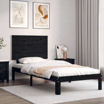 Black Solid Wood Bed Frame with Headboard | 100x200 cm