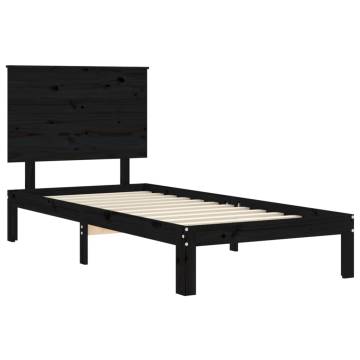 Black Solid Wood Bed Frame with Headboard | 100x200 cm